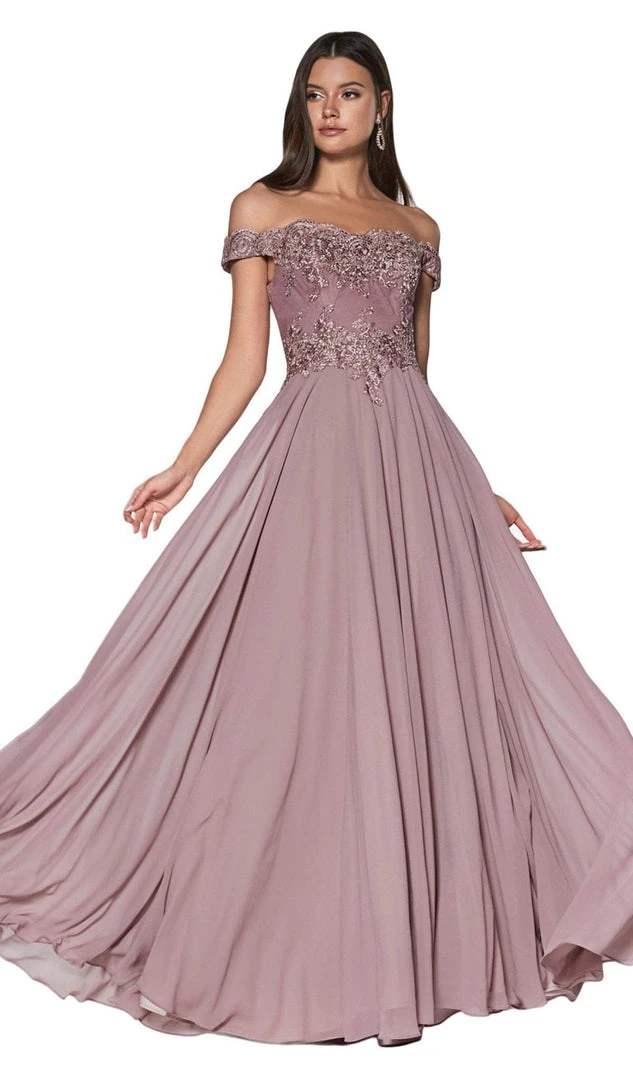 Cinderella Divine - 7258 Flowy Chiffon Lace Embellished A-Line Gown 17 Cinderella Divine - 7258 Flowy Chiffon Lace Embellished A-Line Gown