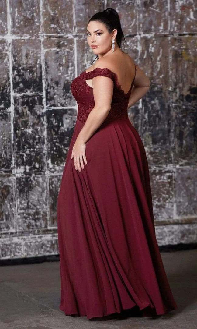 Cinderella Divine - 7258 Flowy Chiffon Lace Embellished A-Line Gown 4 Cinderella Divine - 7258 Flowy Chiffon Lace Embellished A-Line Gown