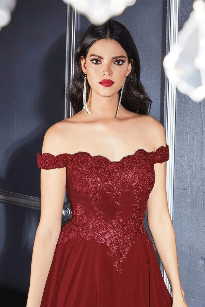 Cinderella Divine - 7258 Flowy Chiffon Lace Embellished A-Line Gown 11 Cinderella Divine - 7258 Flowy Chiffon Lace Embellished A-Line Gown