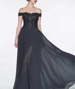 Cinderella Divine - 7258 Flowy Chiffon Lace Embellished A-Line Gown 33 Cinderella Divine - 7258 Flowy Chiffon Lace Embellished A-Line Gown