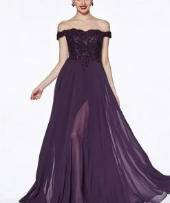 Cinderella Divine - 7258 Flowy Chiffon Lace Embellished A-Line Gown 37 Cinderella Divine - 7258 Flowy Chiffon Lace Embellished A-Line Gown