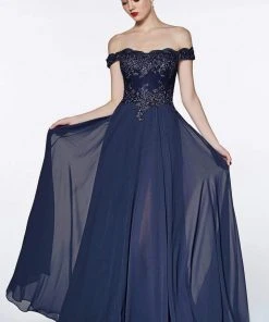 Cinderella Divine - 7258 Flowy Chiffon Lace Embellished A-Line Gown 51 Cinderella Divine - 7258 Flowy Chiffon Lace Embellished A-Line Gown