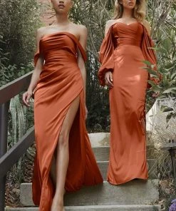 Cinderella Divine - 7482 Billowy Sleeve High Slit Gown