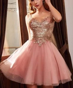 Cinderella Divine - 9239 Embellished V Neck A-line Dress