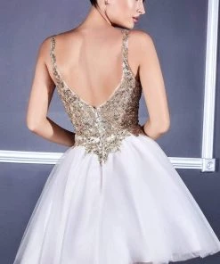 Cinderella Divine - 9239 Embellished V Neck A-line Dress