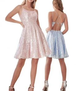 Cinderella Divine - AM398 Shimmering Sequins A-Line Cocktail Dress