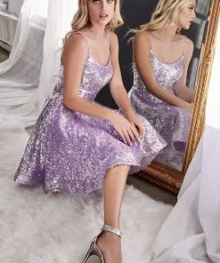 Cinderella Divine - AM398 Shimmering Sequins A-Line Cocktail Dress