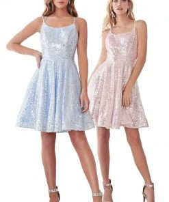 Cinderella Divine - AM398 Shimmering Sequins A-Line Cocktail Dress