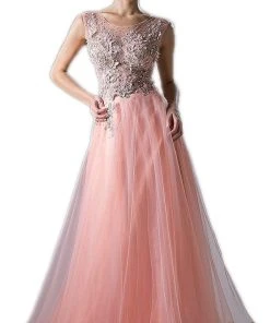 Cinderella Divine - Applique Illusion Bateau A-line Gown