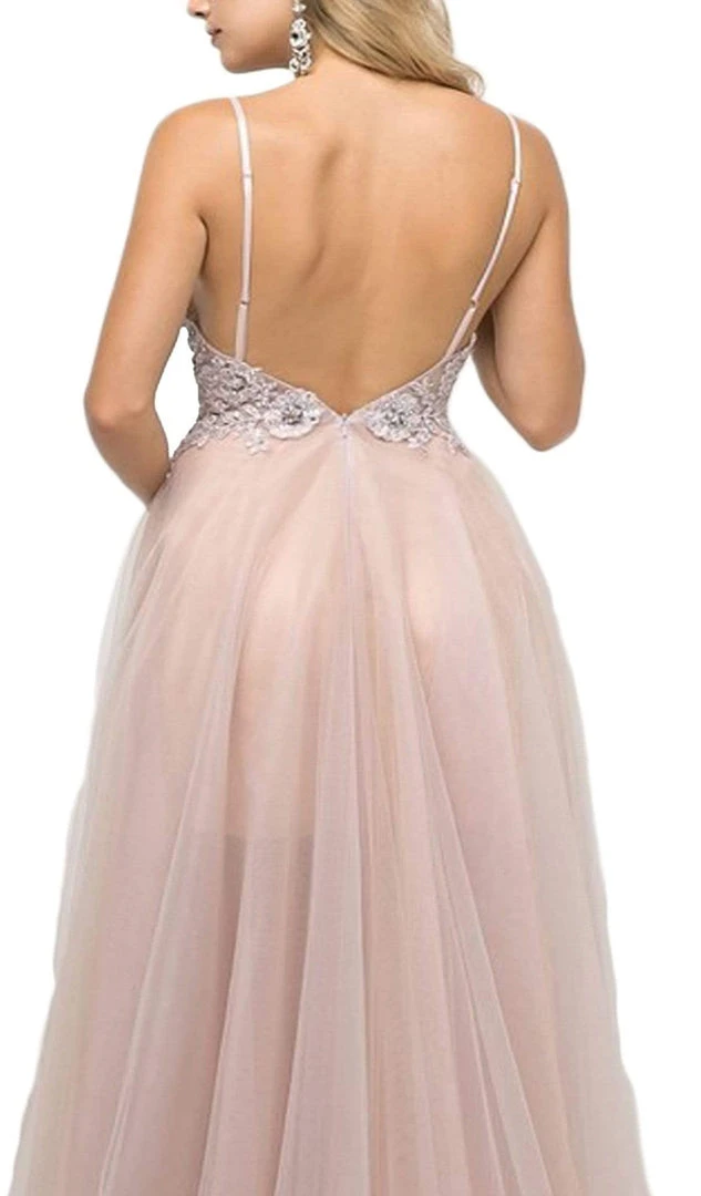 Cinderella Divine - Appliqued V-neck Tulle A-line Dress 6 Cinderella Divine - Appliqued V-neck Tulle A-line Dress