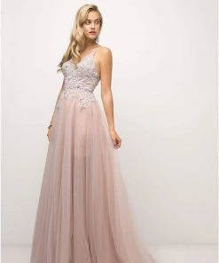 Cinderella Divine - Appliqued V-neck Tulle A-line Dress 12 Cinderella Divine - Appliqued V-neck Tulle A-line Dress