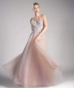Cinderella Divine - Appliqued V-neck Tulle A-line Dress 13 Cinderella Divine - Appliqued V-neck Tulle A-line Dress