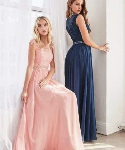 Cinderella Divine - Beaded Lace Illusion Bateau A-line Dress