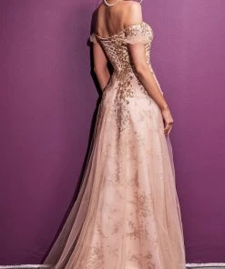 Cinderella Divine - C73 Off Shoulder Glitter Print A-Line Gown