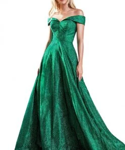 Cinderella Divine - CB050 Glitter Print Off-Shoulder Ballgown