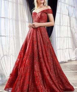 Cinderella Divine - CB050 Glitter Print Off-Shoulder Ballgown 16 Cinderella Divine - CB050 Glitter Print Off-Shoulder Ballgown