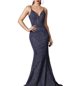 Cinderella Divine - CB054 Glitter Deep V-neck Mermaid Dress