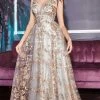 Cinderella Divine - CB068 Metallic Lace Print Glitter Net A-Line Gown