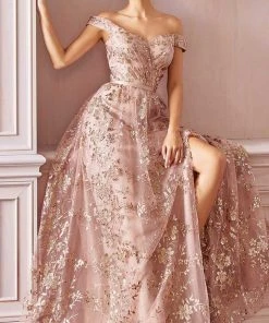 Cinderella Divine - CB069 Embellished Print Off Shoulder Gown
