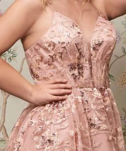 Cinderella Divine CB073C - Plunging V Neck A Line Gown