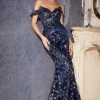 Cinderella Divine - CB074 Off Shoulder Glittery Floral Gown 1 Cinderella Divine - CB074 Off Shoulder Glittery Floral Gown