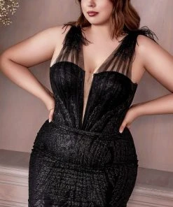 Cinderella Divine CB087C - Sheer Straps Trumpet Gown