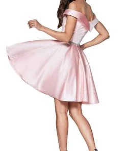 Cinderella Divine - CD0140 Off Shoulder Satin A-Line Dress