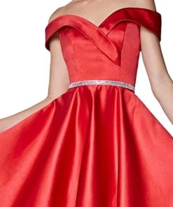 Cinderella Divine - CD0140 Off Shoulder Satin A-Line Dress
