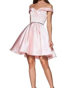 Cinderella Divine - CD0140 Off Shoulder Satin A-Line Dress