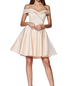 Cinderella Divine - CD0140 Off Shoulder Satin A-Line Dress