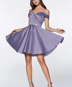 Cinderella Divine - CD0140 Off Shoulder Satin A-Line Dress