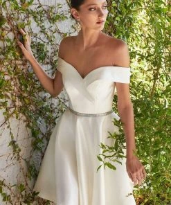 Cinderella Divine - CD0140 Off Shoulder Satin A-Line Dress