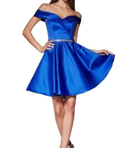 Cinderella Divine - CD0140 Off Shoulder Satin A-Line Dress