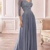 Cinderella Divine - CD0171 Sheer Quarter Beaded Chiffon A-Line Gown