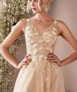 Cinderella Divine CD0181 - Floral Applique Prom Dress