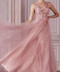 Cinderella Divine CD0181 - Floral Applique Prom Dress