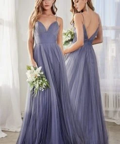 Cinderella Divine - CD184 Sleeveless Pleated Tulle A-Line Gown
