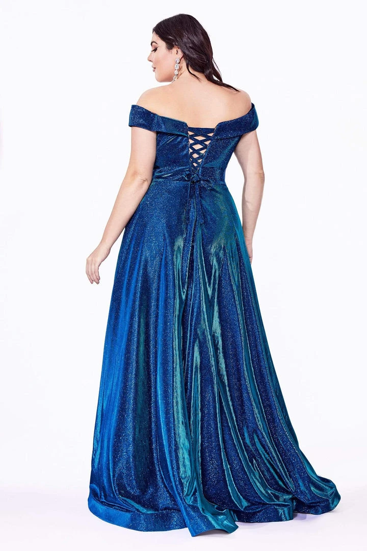 Cinderella Divine - CD210C Metallic Glitter One Shoulder A-Line Gown 6 Cinderella Divine - CD210C Metallic Glitter One Shoulder A-Line Gown