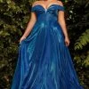 Cinderella Divine - CD210C Metallic Glitter One Shoulder A-Line Gown