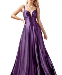 Cinderella Divine - CD903 Deep V-neck Satin A-line Gown 16 Cinderella Divine - CD903 Deep V-neck Satin A-line Gown