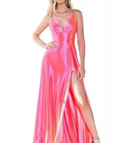 Cinderella Divine - CD903 Deep V-neck Satin A-line Gown 17 Cinderella Divine - CD903 Deep V-neck Satin A-line Gown