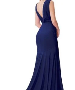 Cinderella Divine - CD912 Sleeveless V Neck Mermaid Long Evening Gown