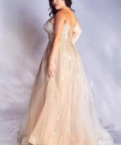 Cinderella Divine - CD940C Plunging V Neck A-Line Gown
