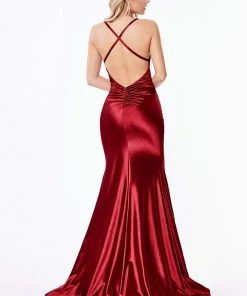 Cinderella Divine - CH236 Open Back Ruched Satin Evening Gown