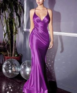 Cinderella Divine - CH236 Open Back Ruched Satin Evening Gown