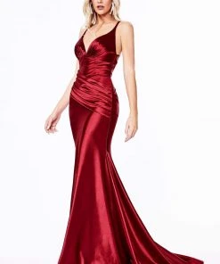 Cinderella Divine - CH236 Open Back Ruched Satin Evening Gown
