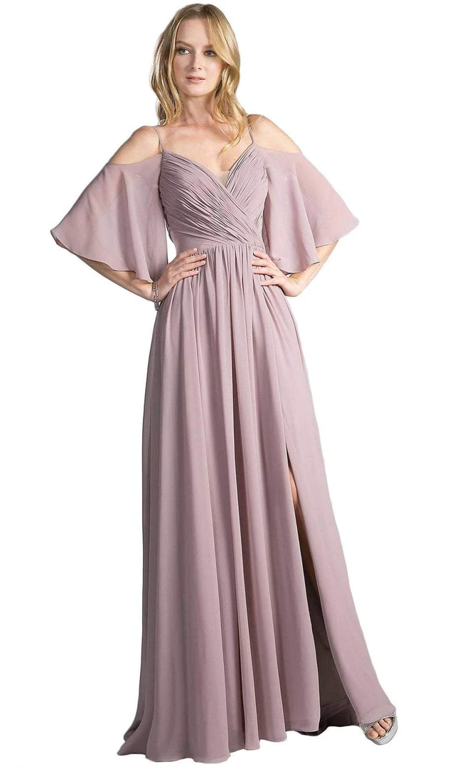Cinderella Divine - CJ267 Cold Shoulders Flutter Sleeve Evening Dress 3 Cinderella Divine - CJ267 Cold Shoulders Flutter Sleeve Evening Dress