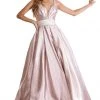 Cinderella Divine - CR850 Pleated Plunge Metallic A-Line Gown