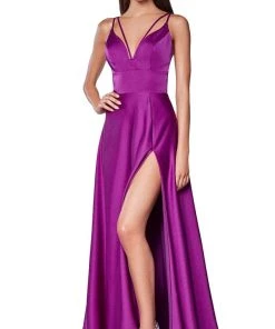 Cinderella Divine - CS034 Plunging V-neck A-line Gown With Train