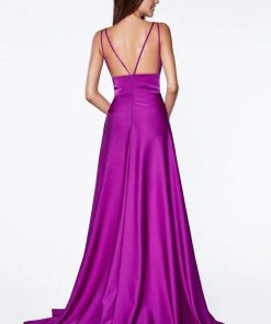 Cinderella Divine - CS034 Plunging V-neck A-line Gown With Train